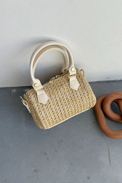 LEONAS Little Straw Women's Hand and Shoulder Bag Clarise Cream