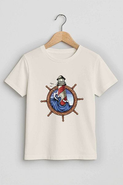 peki baby&kids Well Yaz Men's Single Jersey Helm Lighthouse T-Shirt 19588