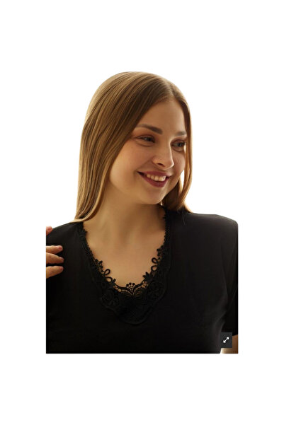 Star Fashion Tricou dama 100% bumbac, set 2 bucati, cu dantela la baza gatului