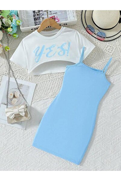 NoVibe Copii Da cu imprimeu Haine și crop tricou Combinație din 2 piese