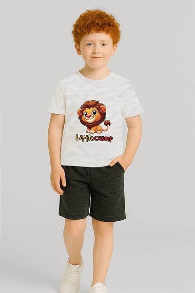 peki baby&kids Well Boy's Combed Little Champ Lion Yellow Red T-Shirt 19587