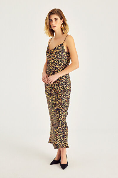 Naramaxx Degaje Yaka Midi Boy Leopar Desen Elbise