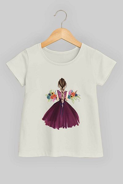 peki baby&kids Well Girl's Combed Cotton Purple Dress Back Girl Printed T-Shirt 19592