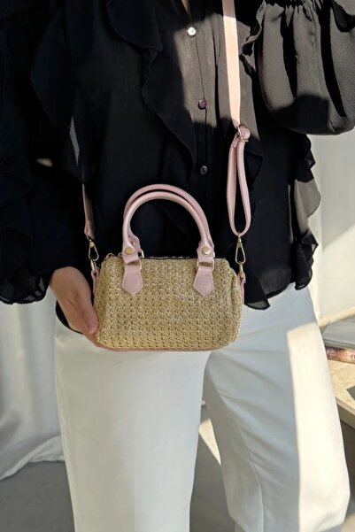 LEONAS Little Straw Women's Hand and Shoulder Bag Clarise Pink