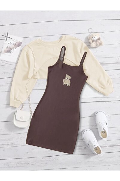 NoVibe Παιδικό φόρεμα με τύπωμα αρκουδάκι & φούτερ crop