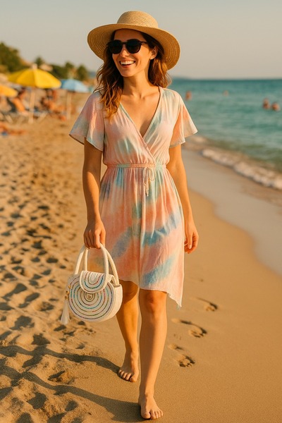 Home Bervace Cream Self-Cord Short Strap Natural Look Vegan Beach Bag or Casual Bag