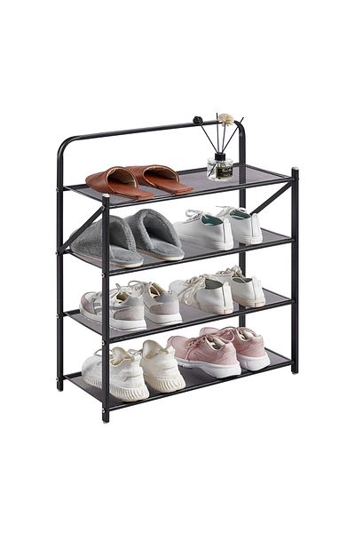 Lawazim Folding Shoe Rack – Lightweight Tiered Iron Organizer with Net and Non-Slip Feet for Home