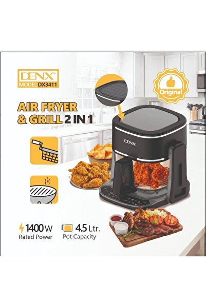 Denx DEN DX3411 4.5L 1400W 2-in-1 Air Fryer and Electric Grill