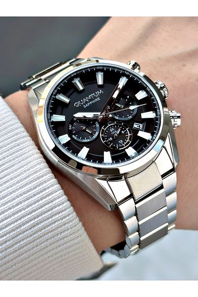 Quantum Function 24 Months Guarantee Silver-Black Sapphire Glass Color Men's Wristwatch 1219S.350Mr