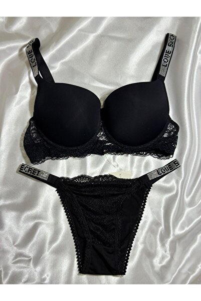 Purelove Secret Taşlı Balenli Destekli Dolgulu Push Up Sütyen Takım