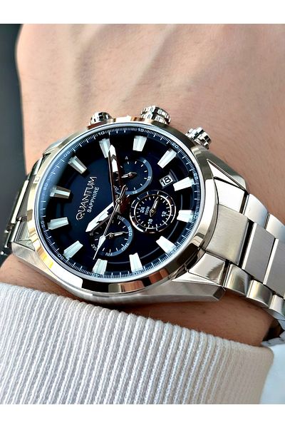 Quantum Function 24 Months Guarantee Silver-Navy Sapphire Glass Color Men's Watch 1219S.390Mr