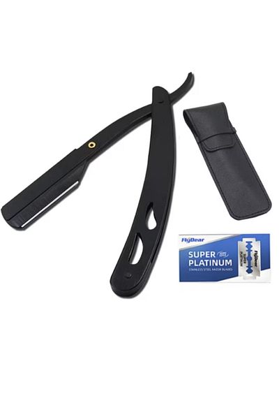 TrioStore Professional Razor Set 10 Razor Blades, Stainless Steel, With Leather Case