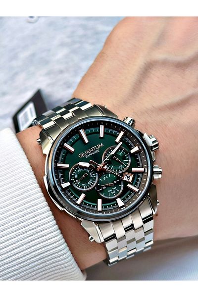 Quantum Function 24 Months Guarantee Silver-Green Color Sapphire Glass Color Men's Wrist Watch 1176.370Mr