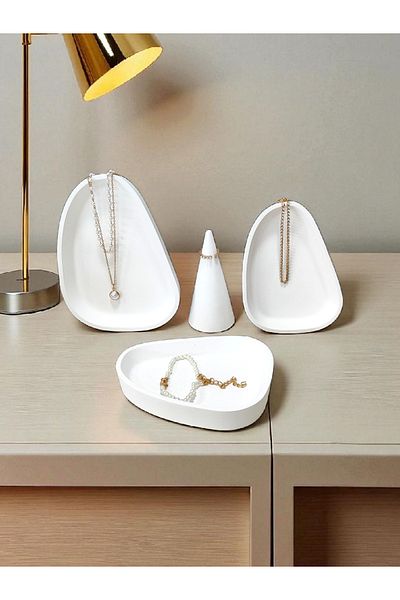 Minima Art Studio Scanditouch |   4 Piece Jewelry Shooting Stand – White Concrete Look Jewelry Organizer