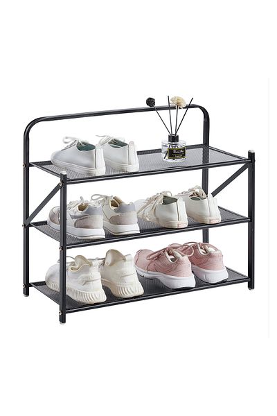 Lawazim Folding Shoe Rack – Lightweight Tiered Iron Organizer with Net and Non-Slip Feet for Home