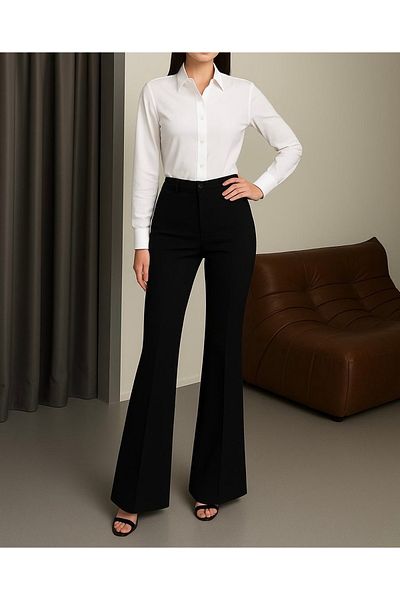 Heyya Women's Spanish Leg Black Fabric Trousers