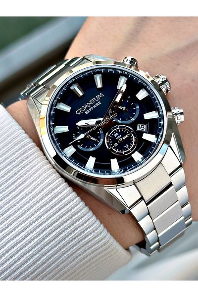 Quantum Function 24 Months Guarantee Silver-Navy Sapphire Glass Color Men's Watch 1219S.390Mr