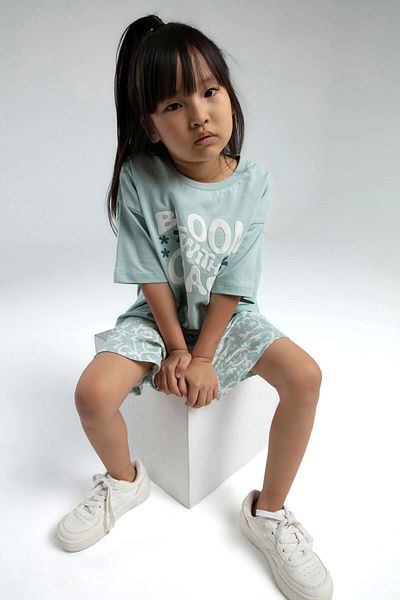 Rolypoly SET PANTALONI SCURT MAMA FIICA - VERDE APĂ