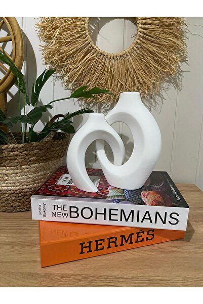 Porselian Set de 2 vaze Ipoză iubite |   Accesoriu decorativ boem |   Obiect modern de aspect ceramică