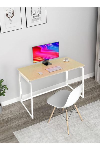 Lawazim Folding Table 80x45x73cm – Compact Desk with Wood Top & Iron Frame for Home Office & Study