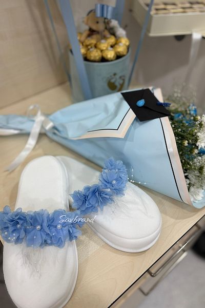 SavBrand Blue Floral Feathered Gift Maternity Slippers