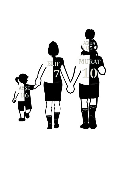 OBLİVİON Kişiye Özel Beşiktaş Temalı Baba Anne 2 Çocuk MDF Duvar Dekoru İsim ...