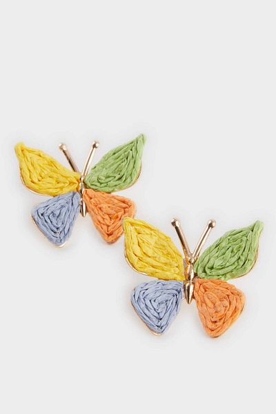 DeFacto Women's Straw Butterfly Earrings F0839Axns