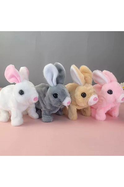RENZKO White Hopping Rabbit Interactive Electronic Pet Plush Bunny Toy with Sounds