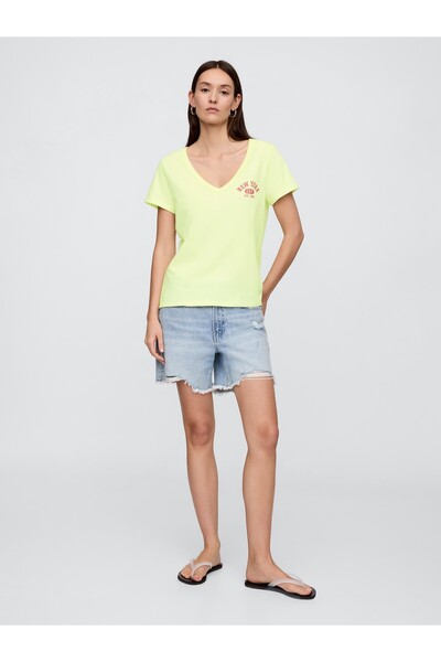 GAP Kadın Sarı V Yaka T-Shirt