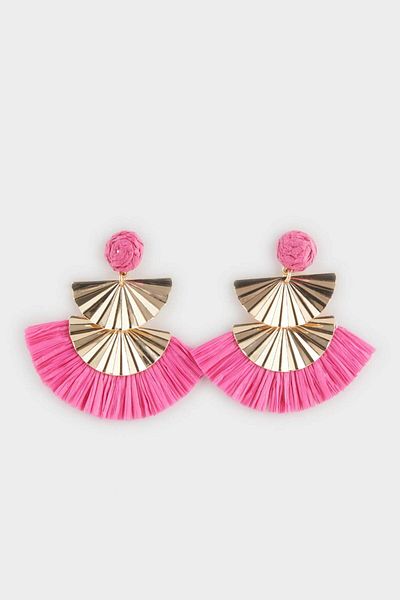 DeFacto Women's Pink Straw Detailed Gold Earrings F0840Axns
