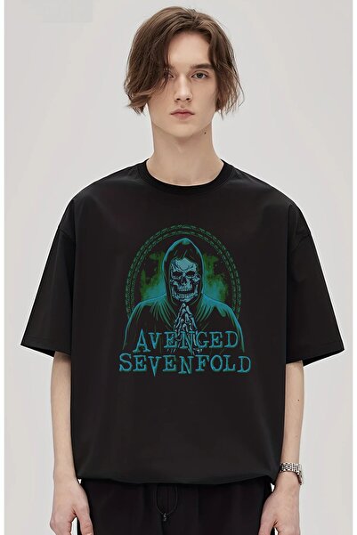 Fuddy Moda Tricou unisex verde Avenged Sevenfold imprimat, tricou oversize cu...