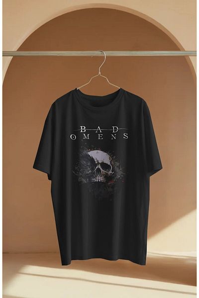 Fuddy Moda Μπλουζάκι Unisex Bad Omens με στάμπα, λευκό μπλουζάκι με στάμπα ροκ μουσικής Oversize
