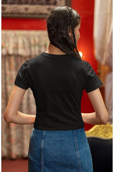 Fuddy Moda Labubu Daisy Printed Crop Top for Women, Cute Plush Themed Crop Blouse for Girls