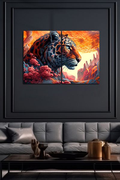 DekorHane Metal Print - Tiger Themed, Fragmented Design, Decorative Glossy Home Office Nailless Painting