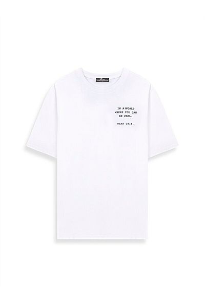 Ltb Short Sleeve Crew Neck Sıgn Printed Loose White T-Shirt