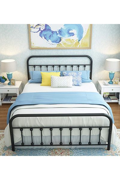 Generic Iron Bed Single and Half Bed with Bottom Storage for Adults and Kids Modern Design Black 120x200cm