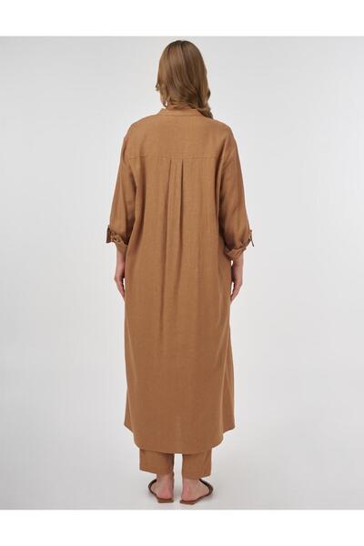 Kayra Καμήλα μακρύ τουνίκ από λινό βισκόζης Judge Collar