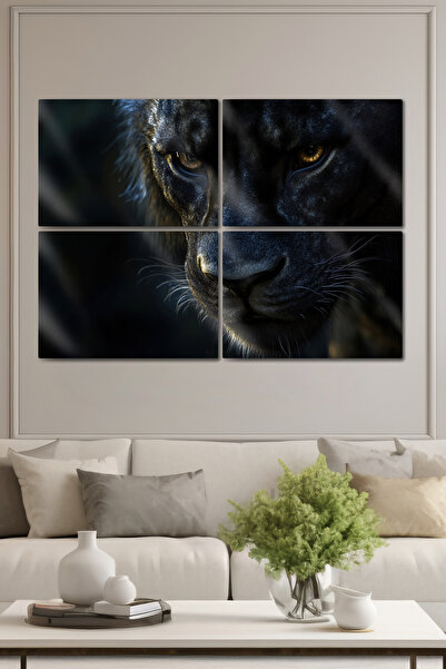 DekorHane Metal Print - Πίνακας Black Lion, Διακοσμητικό γυαλιστερό ντεκόρ γρ...