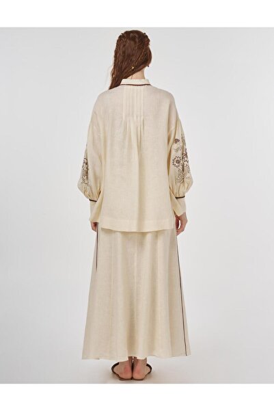 Kayra Κρέμα διπλής στολής με κέντημα 100% λινό