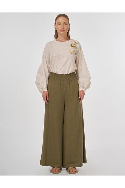 KYR Gipe Stitched Linen Viscose Trousers Khaki