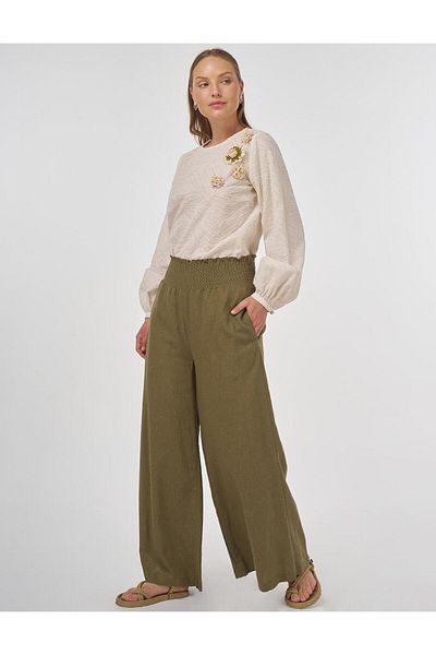 KYR Gipe Stitched Linen Viscose Trousers Khaki