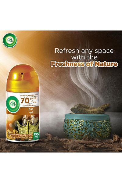 Air Wick Freshmatic Autospray Refill Oud Scent 250 ml Automatic Refill with Luxurious Long-Lasting
