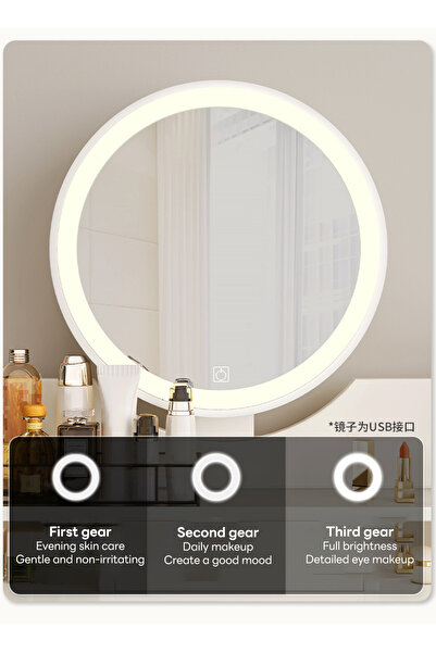 sharpdo Simple Style Dresser, Vanity Table with LED Mirriors & Drawers, Space-saving Makeup Table