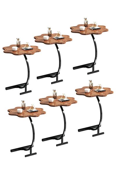 Generic 6-Pieces Modern Coffee Table C-Shaped Side Table with Wood Top in Flower Shape and Metal Frame Brown