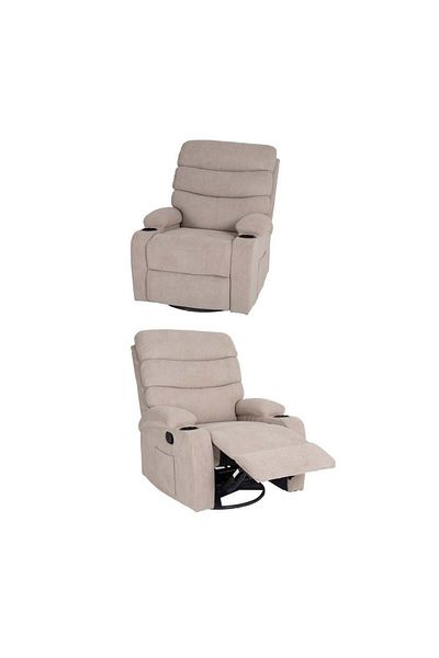 Generic Velvet Upholstered Classic Swivel rocking recliner chair Biege