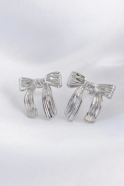 Bucuks Bfs Brass Silver Color Line Detail Bow Earrings