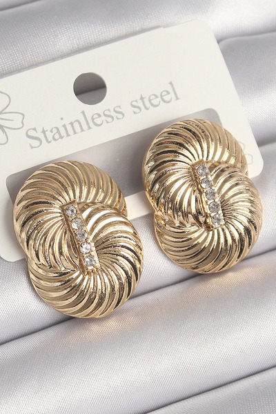 Belle Fusion أقراط نسائية من BFS مصنوعة من حجر الزركون باللون الذهبي والنحاس