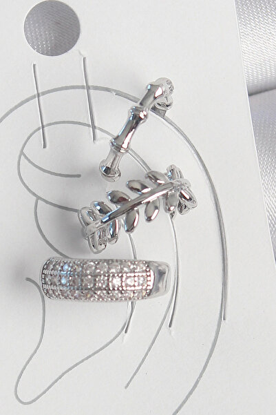 Belle Fusion أقراط BFS نحاسية فضية اللون من حجر الزركون مكونة من 3 قطع على شك...