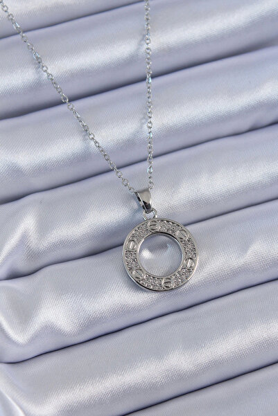 Belle Fusion قلادة نسائية من BFS 316L مصنوعة من الفولاذ الفضي اللون وحجر الزركون