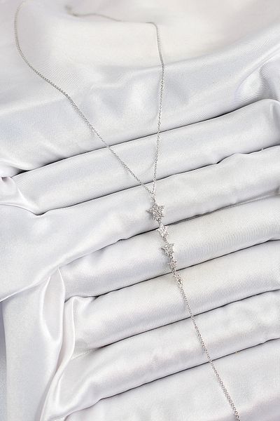 NETWORK ART Bfs Brass Zircon Stone Row Star Figure Y Model Silver Color Women's Necklace